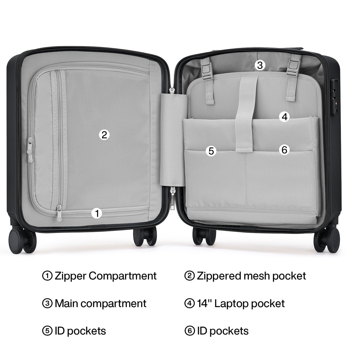 16 Inch Underseat Hard Shell Carry On Luggage with TSA Lock O618