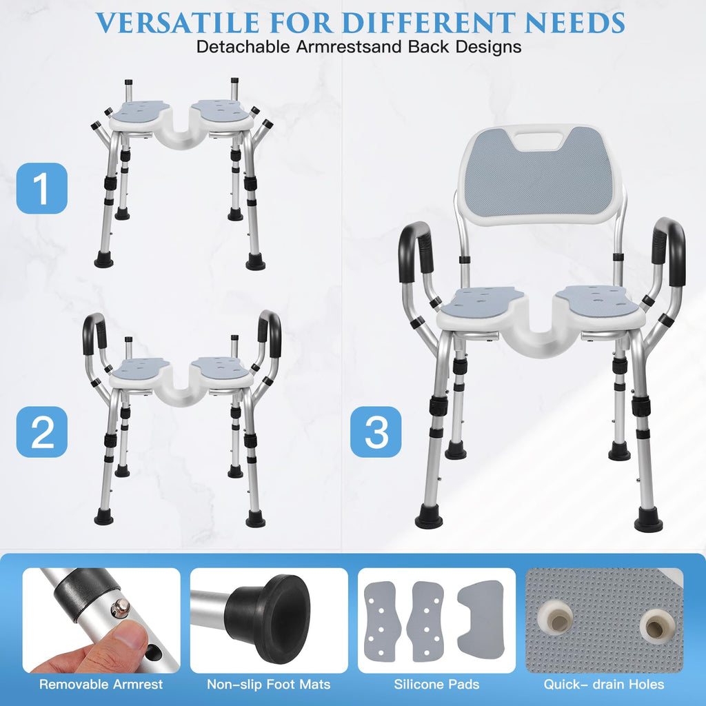 Shower Chair with U-Shaped Seat, Adjustable Height, 350 lb U52463
