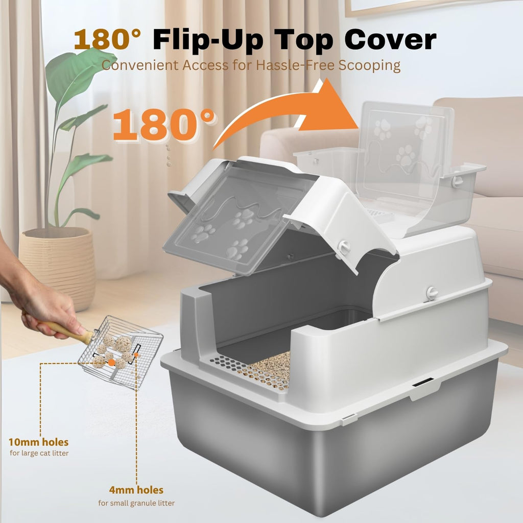 XXXXL Stainless Steel Cat Litter Box with Lid A542