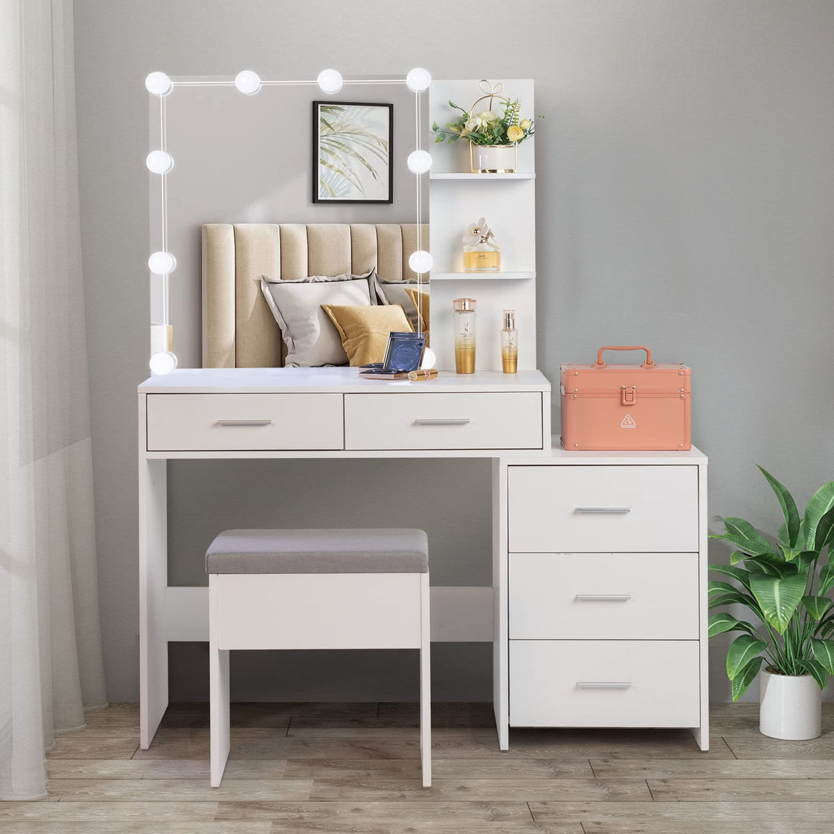White Vanity Desk with Sliding Mirror U95198