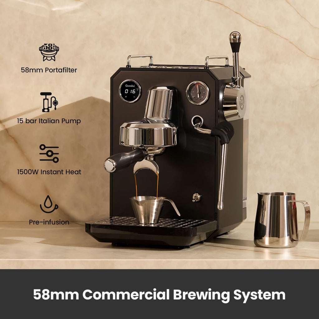 1500W Espresso Machine and Coffee Grinder Bundle with Milk Frother, Black S453946