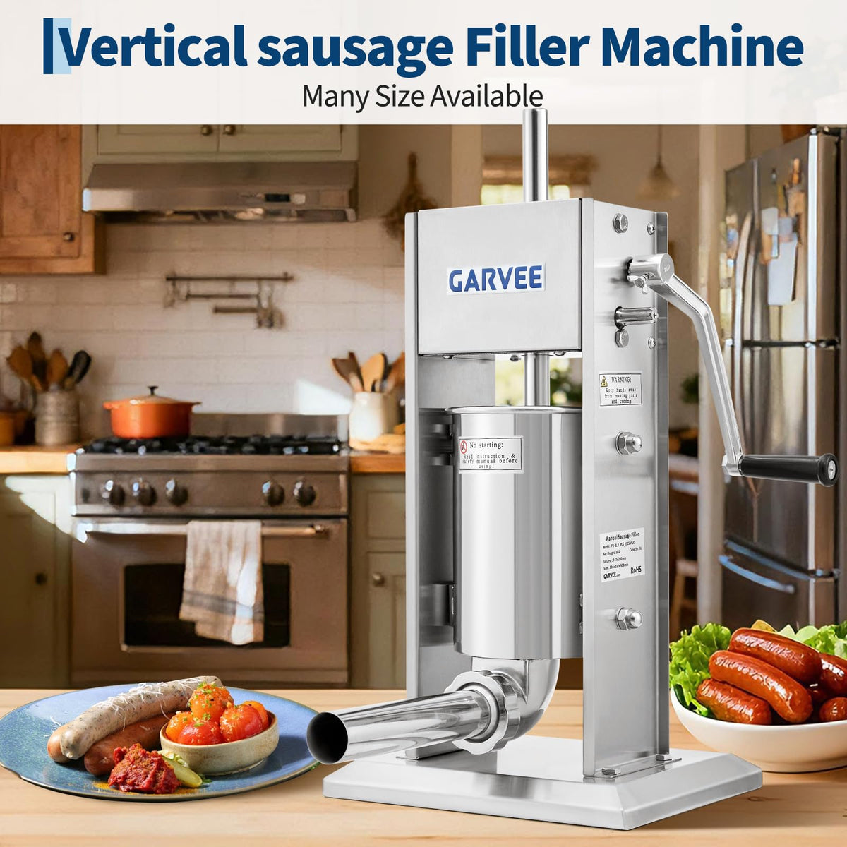 3L Stainless Steel Manual Sausage Stuffer with 5 Filling Tubes S16533
