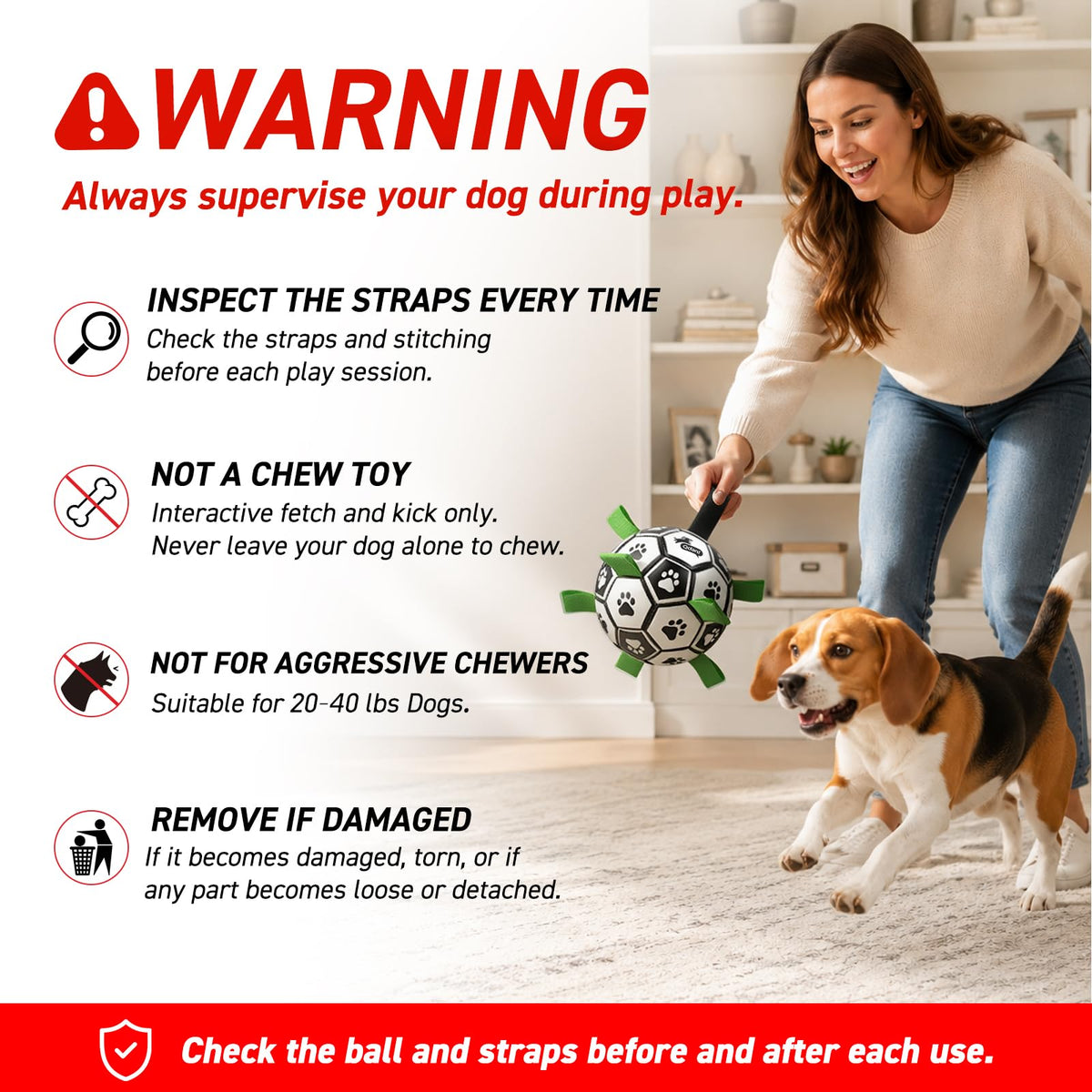 6 Inch Dog Soccer Ball with Straps N55784