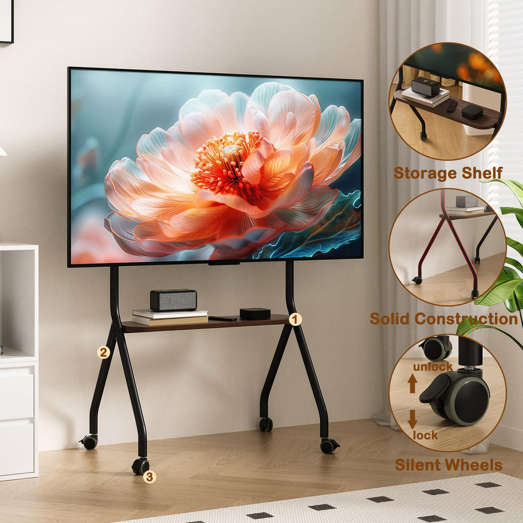 Black Height Adjustable Rolling TV Stand for 49-75 Inch TVs B614579