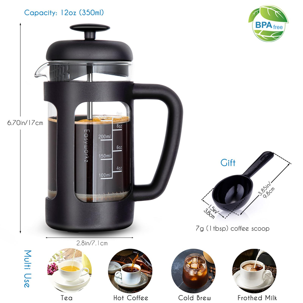 12 oz Borosilicate Glass French Press K2531