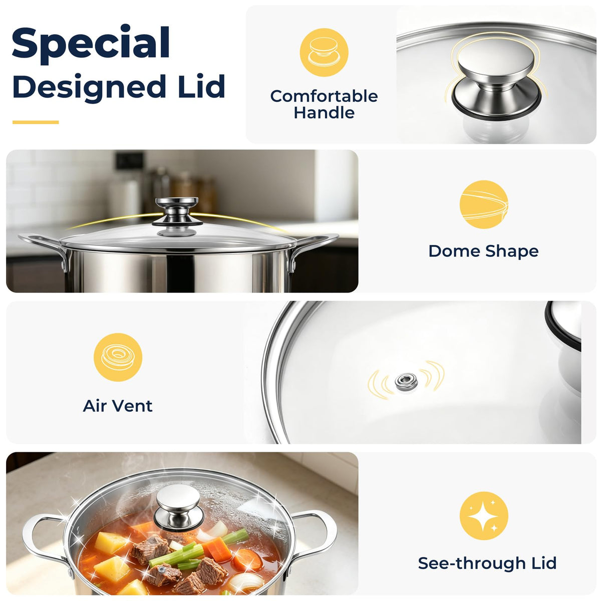 8QT Stainless Steel Stock Pot with Lid K373