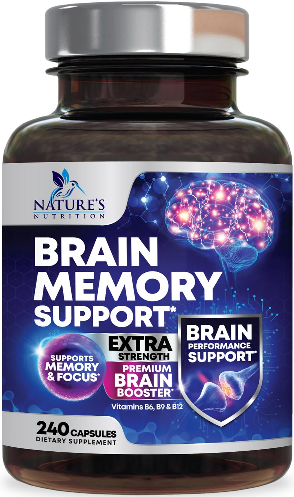 Brain Memory Supplement Pills 240 Capsules J7297
