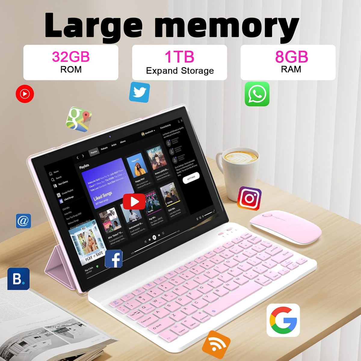 10 Inch 8GB RAM 32GB ROM Tablet with Keyboard Stylus A8804