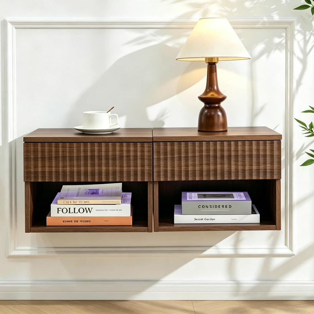 Wall Mounted Floating Nightstand Set of 2 with Drawer F6597