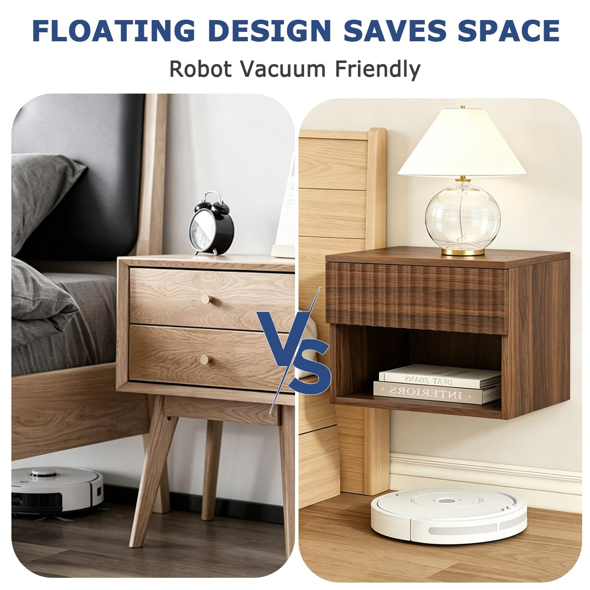 Wall Mounted Floating Nightstand Set of 2 with Drawer F6597