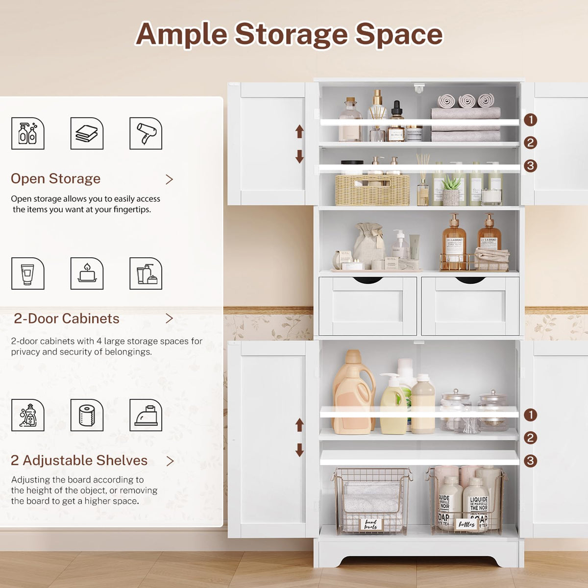 Tall Bathroom Storage Cabinet with 4 Doors L97308