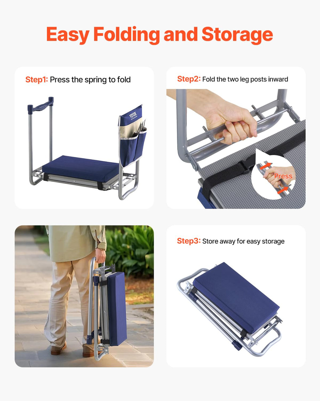 Folding Garden Kneeler and Seat with Tool Bags L7516