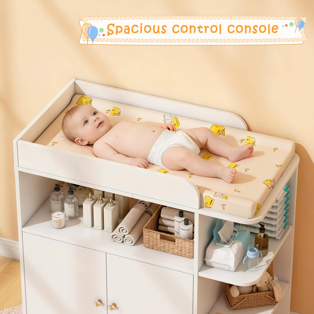 White Wood Changing Table Dresser with Cabinet P998