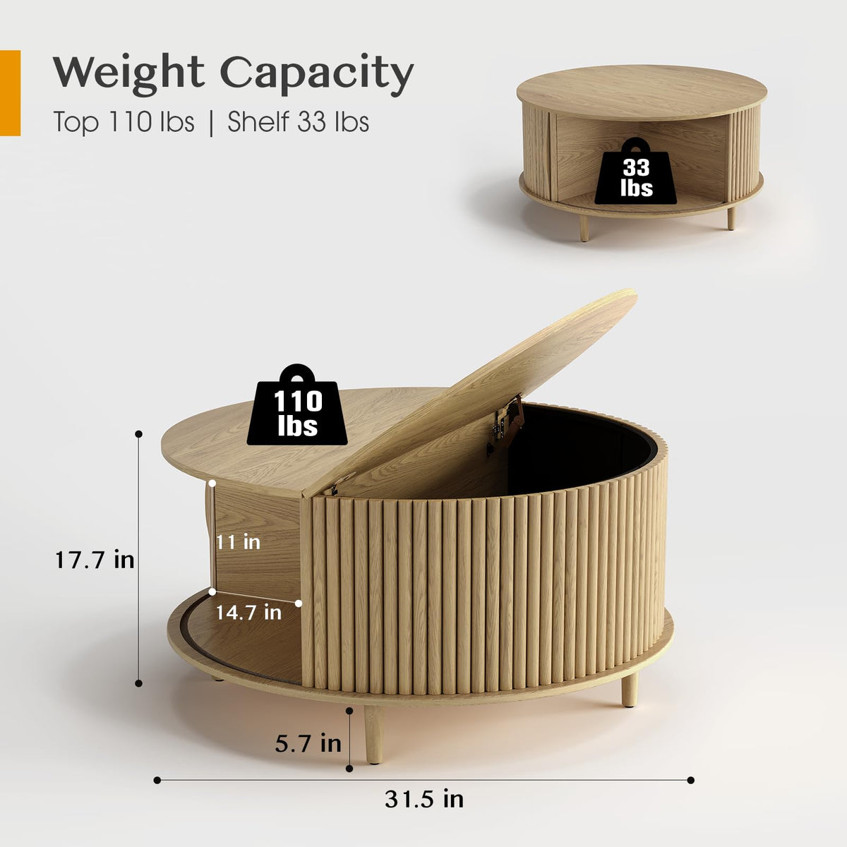 31.5" Round Coffee Table with Storage S149