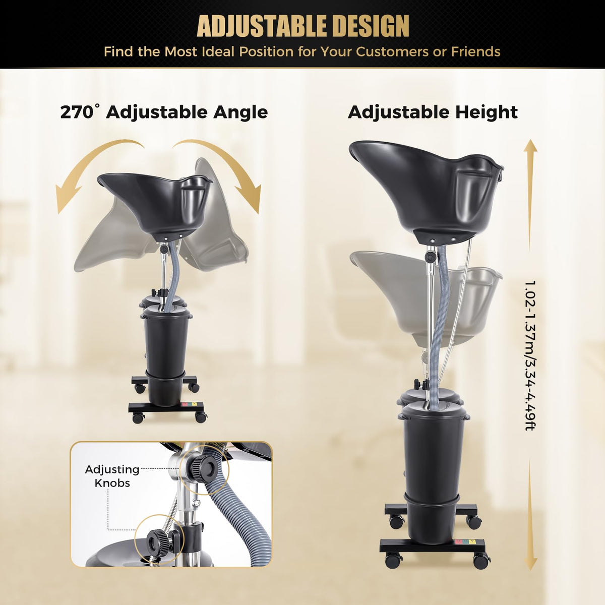 Portable Plastic Shampoo Basin with 2 Water Buckets and Wheels I2618