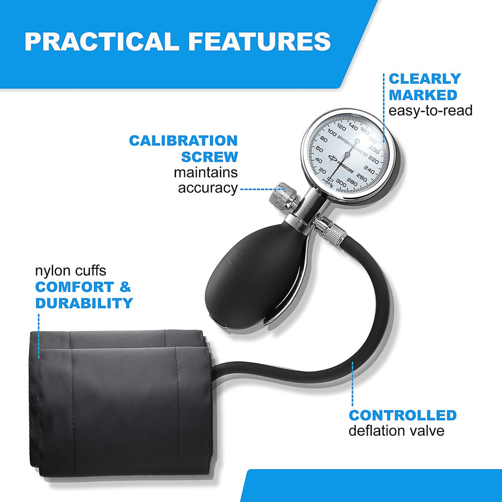 Aneroid Sphygmomanometer and Blood Pressure Cuff Set with 5 Sized Nylon Cuffs G8403