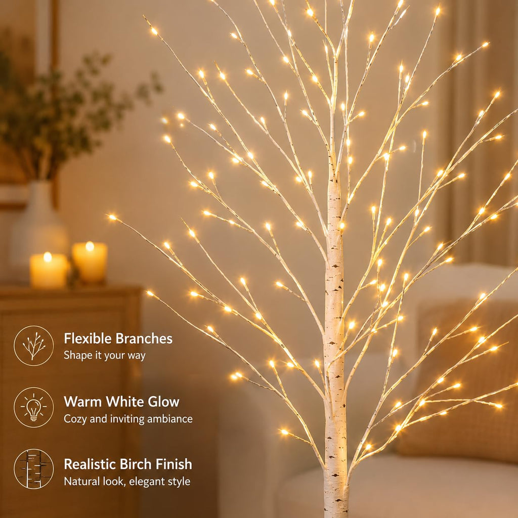4FT 64 LEDs Birch Tree with Lights K830