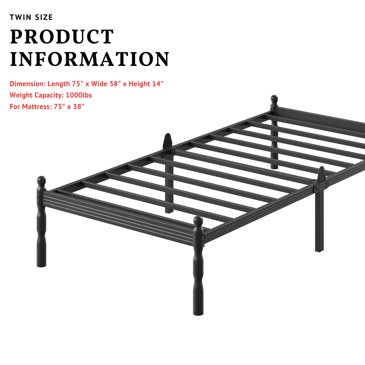 Twin Size 14 Inches Heavy Duty Platform Bed Frame X915