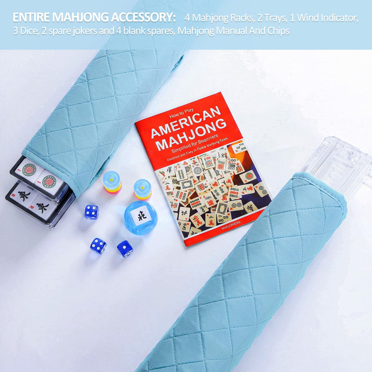 166 White Mahjong Tile Set with 4 Racks and Blue Carrying Bag M385747