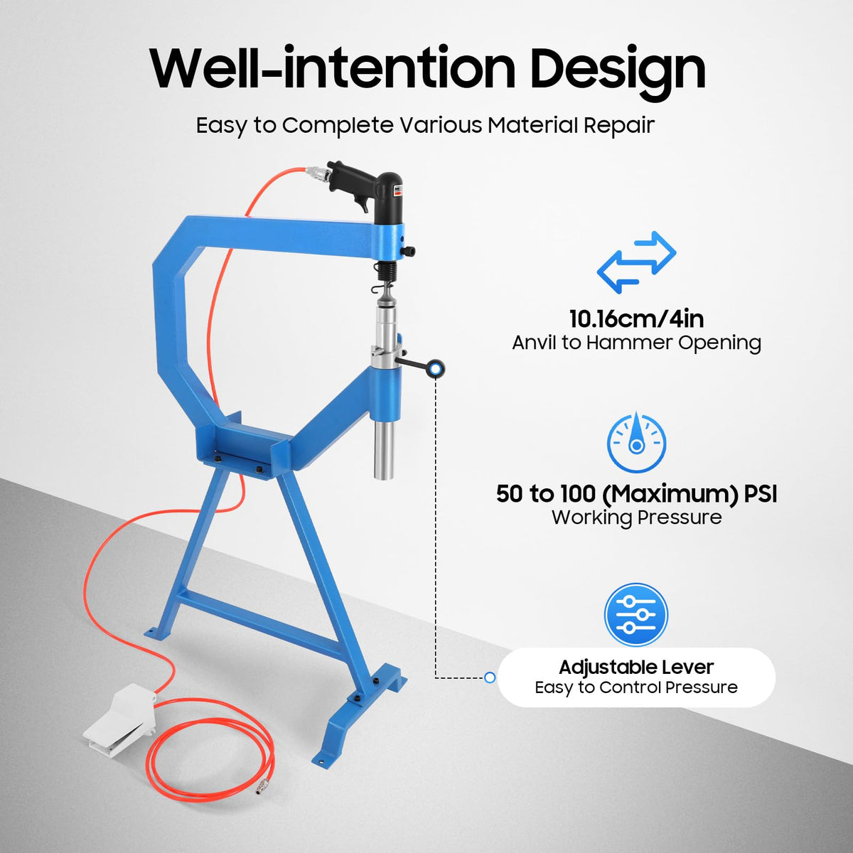 Pneumatic Planishing Hammer 4" 100 Psi Foot Pedal Control S708