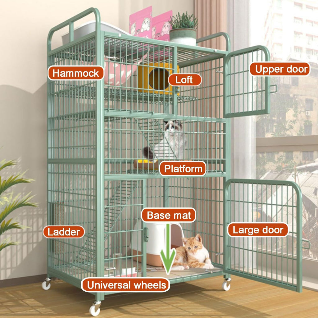 4-Tier Metal Wire Cat Cage with Wheels C603692