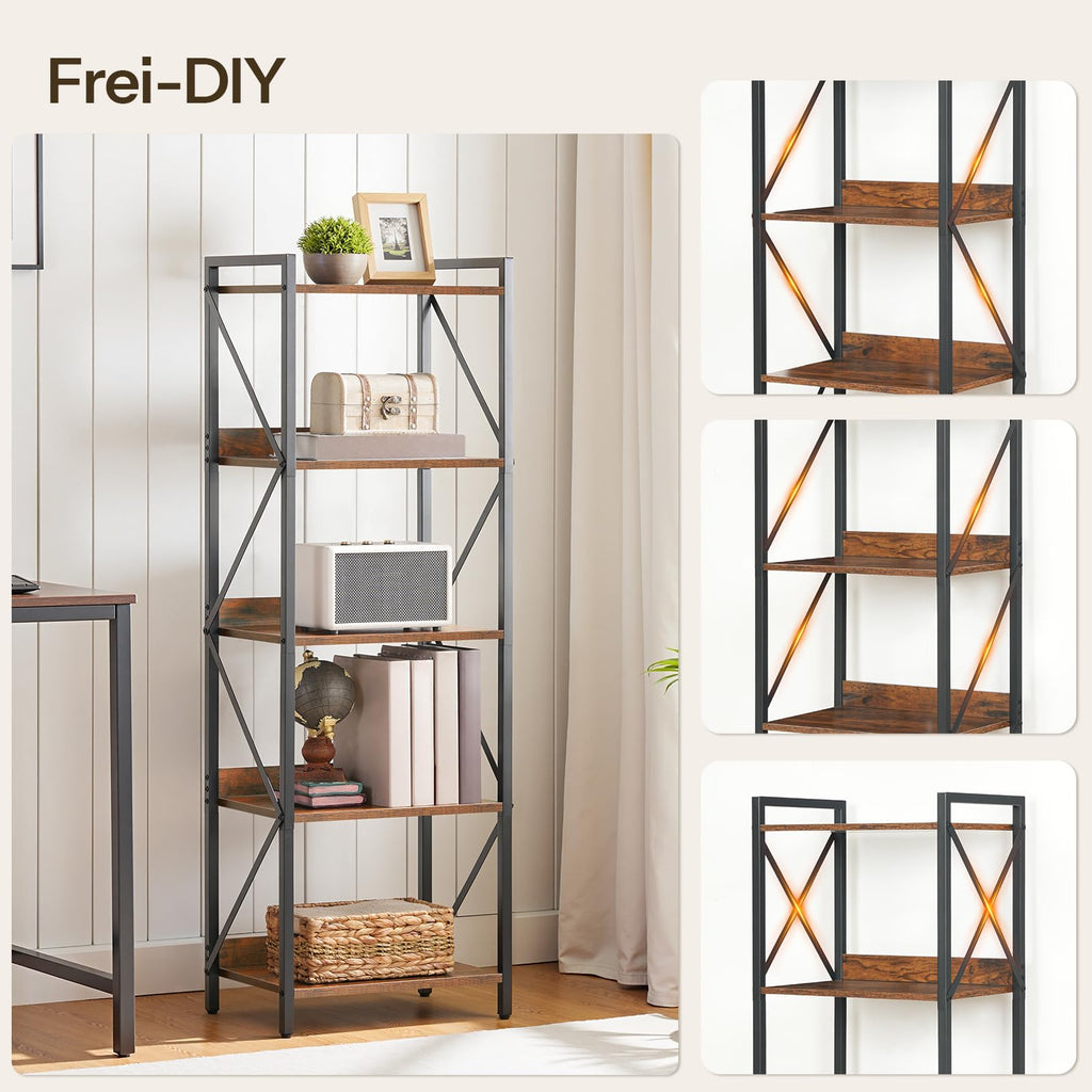 5-Tier Industrial Bookshelf with Metal Frame N592372