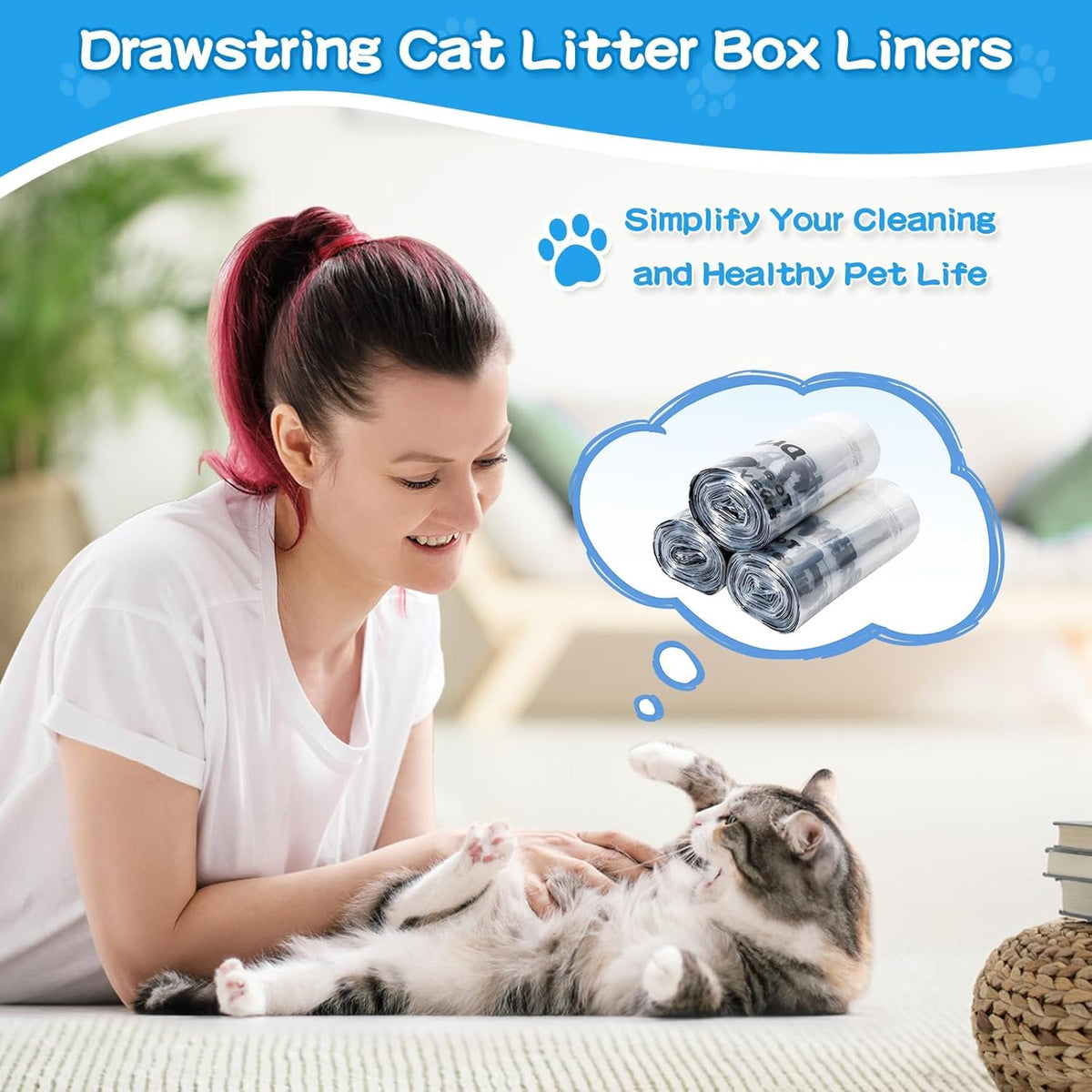 Litter Box Liners 100 Count Leak-Proof Drawstring Z72717