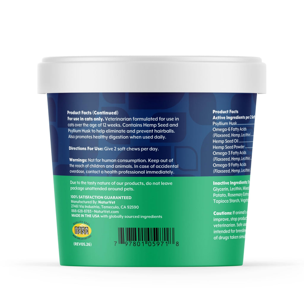 Hemp Hairball Aid Supplement for Cats 60 ct Soft Chews I7417