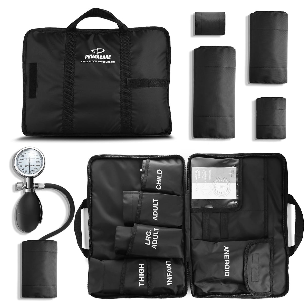 Aneroid Sphygmomanometer and Blood Pressure Cuff Set with 5 Sized Nylon Cuffs G8403