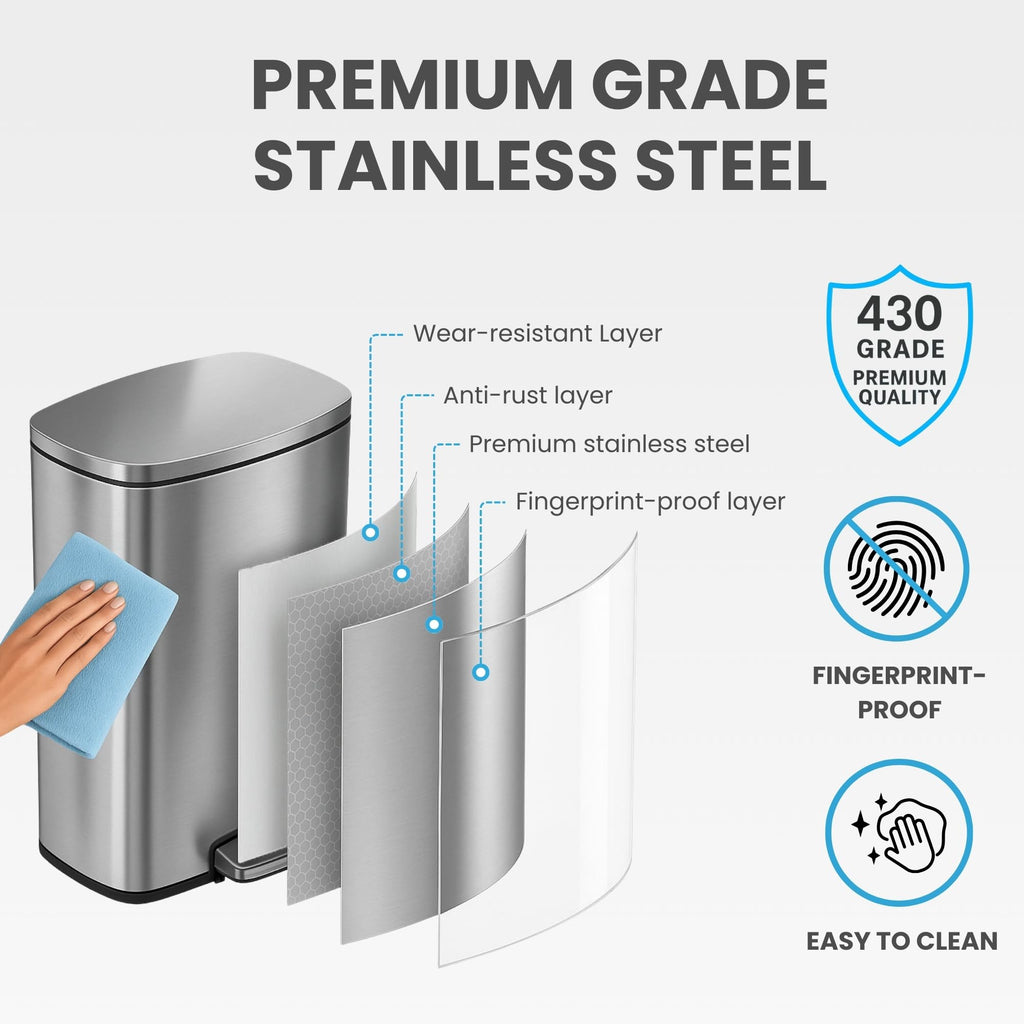 13.2 Gallon Stainless Steel Step Trash Can with Lid G625280