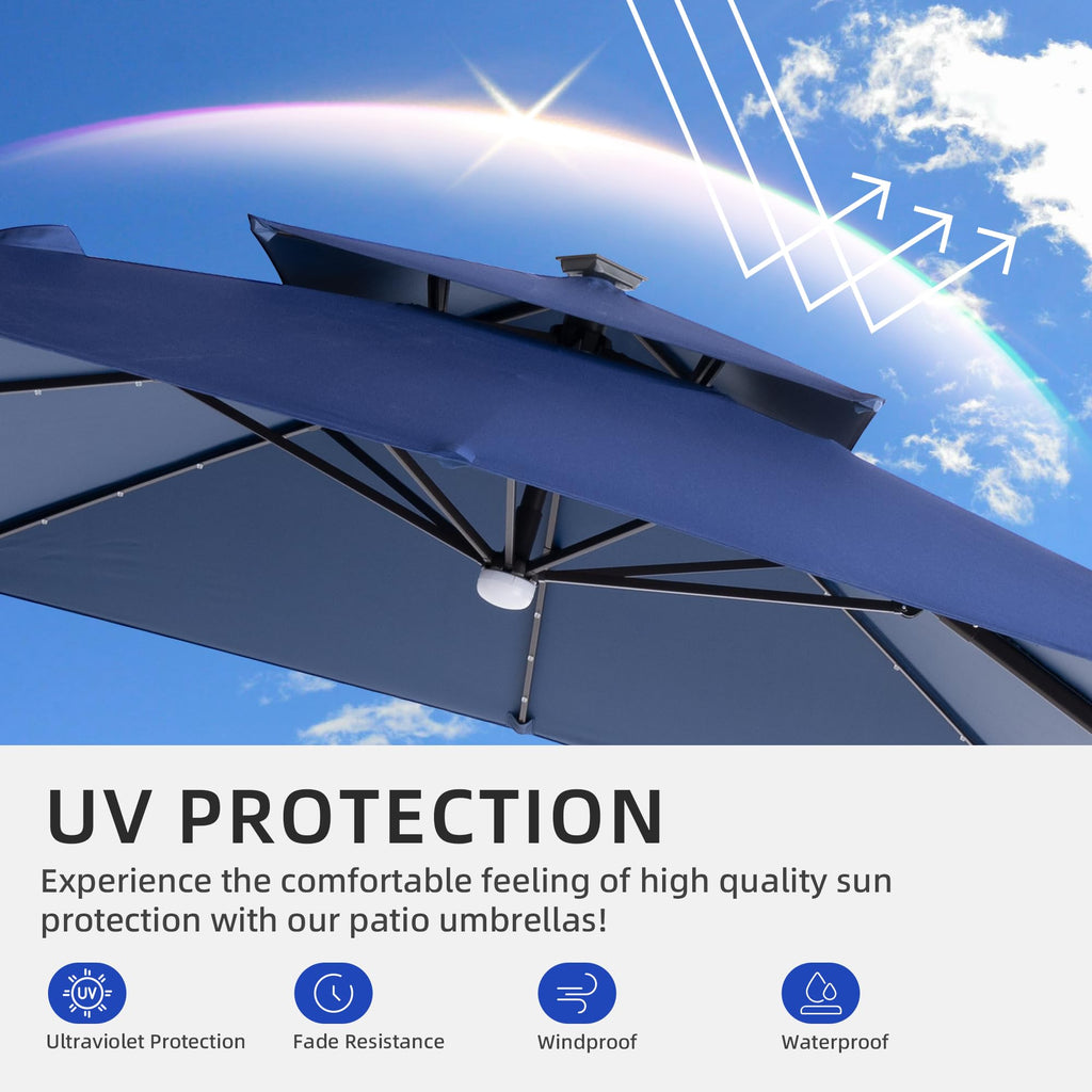 9x9 FT Cantilever Offset Patio Umbrella with Lights & Base R7635