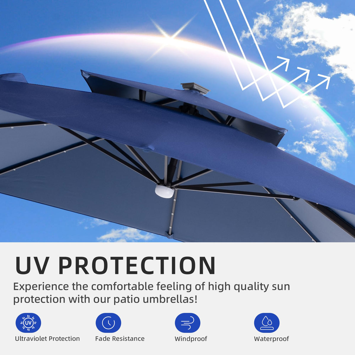 9x9 FT Cantilever Offset Patio Umbrella with Lights & Base R7635