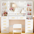 White Glass Top Vanity Desk with Mirror and Lights L604453