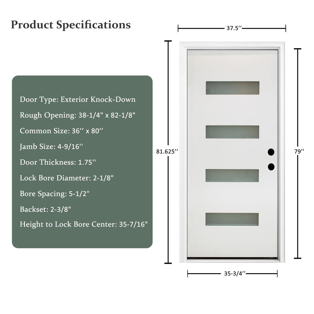 Fiberglass Exterior Front Door 36x80in Left-Hand Inswing Frosted Glass White Primed K303