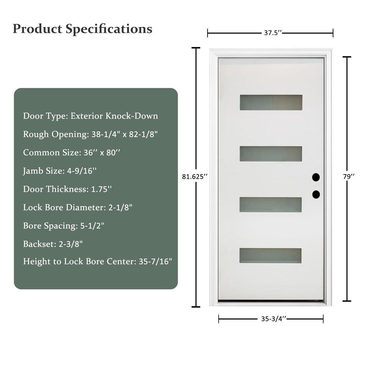 Fiberglass Exterior Front Door 36x80in Left-Hand Inswing Frosted Glass White Primed K303