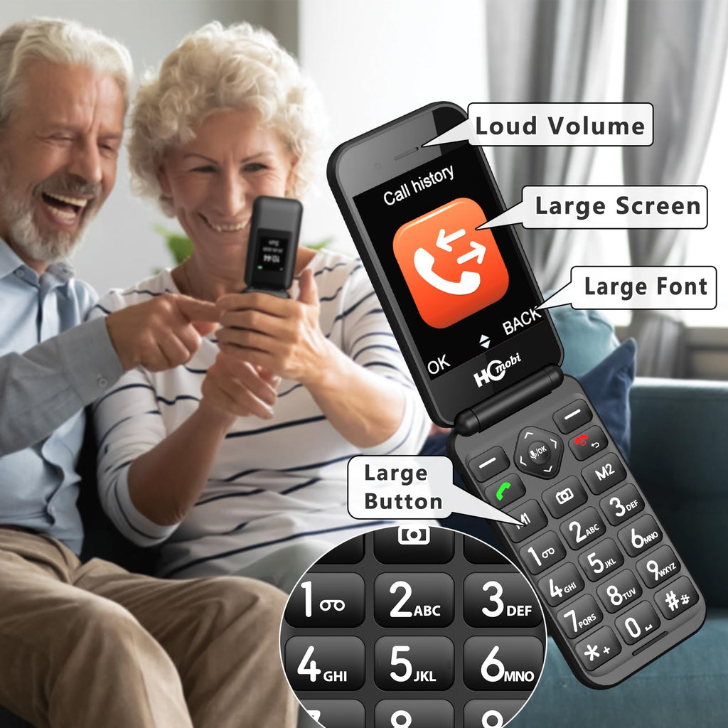 Unlocked Flip Phone with Big Buttons and SOS Button, Matte Black Q171757