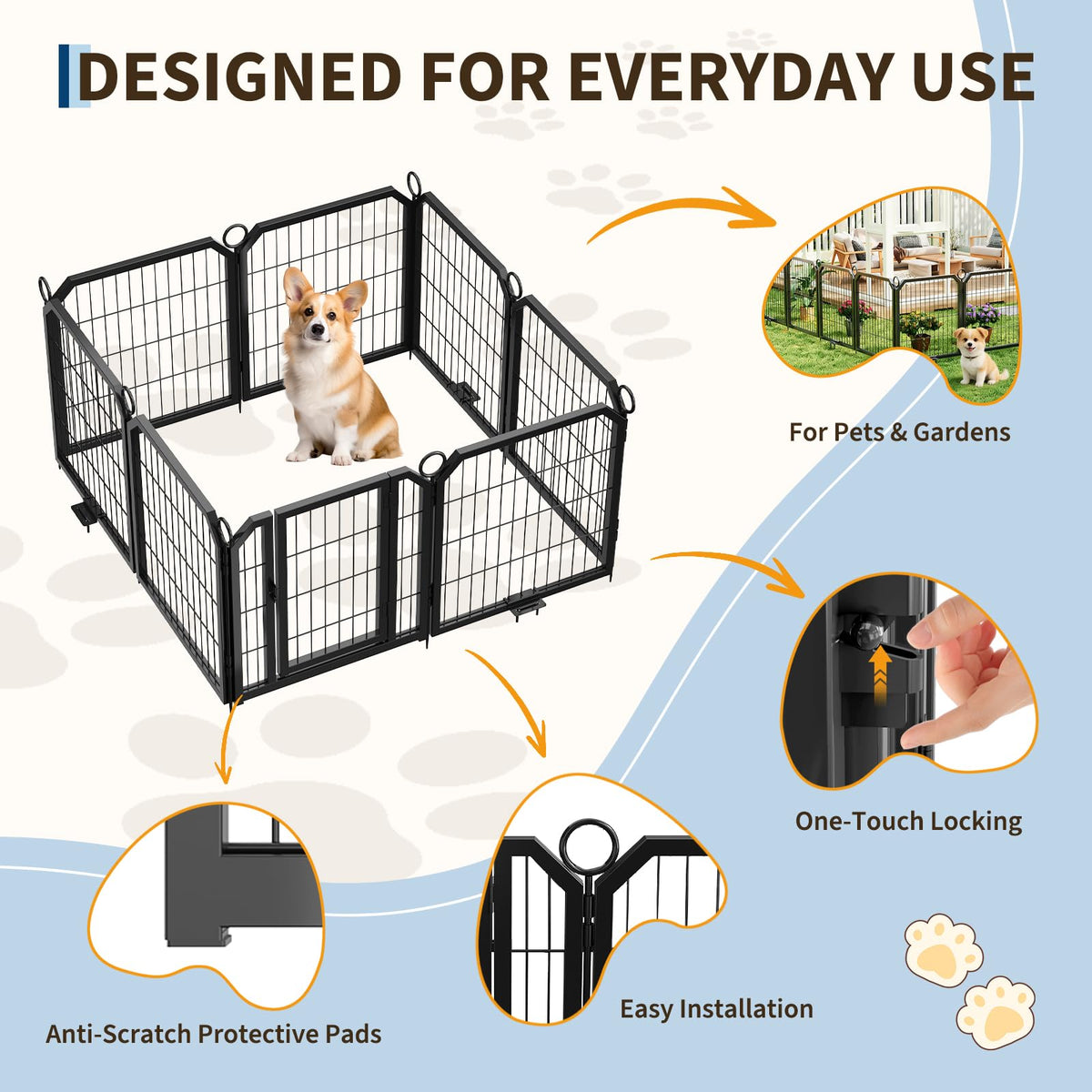 24 Inch 8 Panels Metal Dog Playpen with Door & Stakes A52911