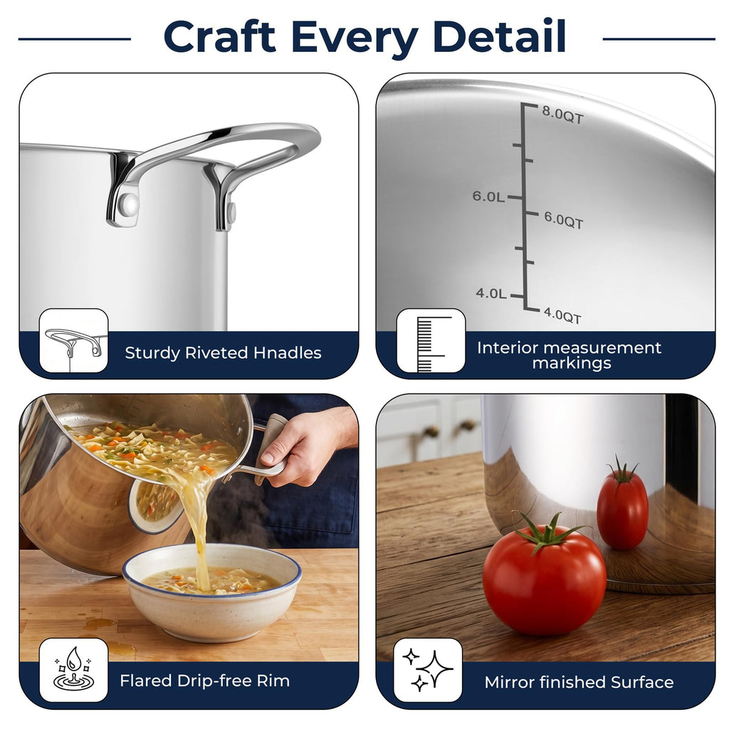 8QT Stainless Steel Stock Pot with Lid K373