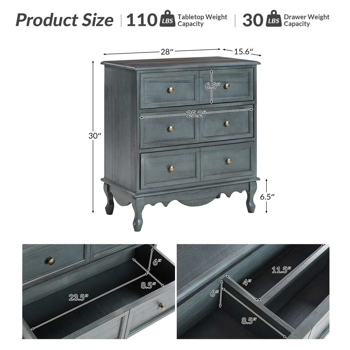 Blue 3-Drawer Nightstand with Charging Station W18264