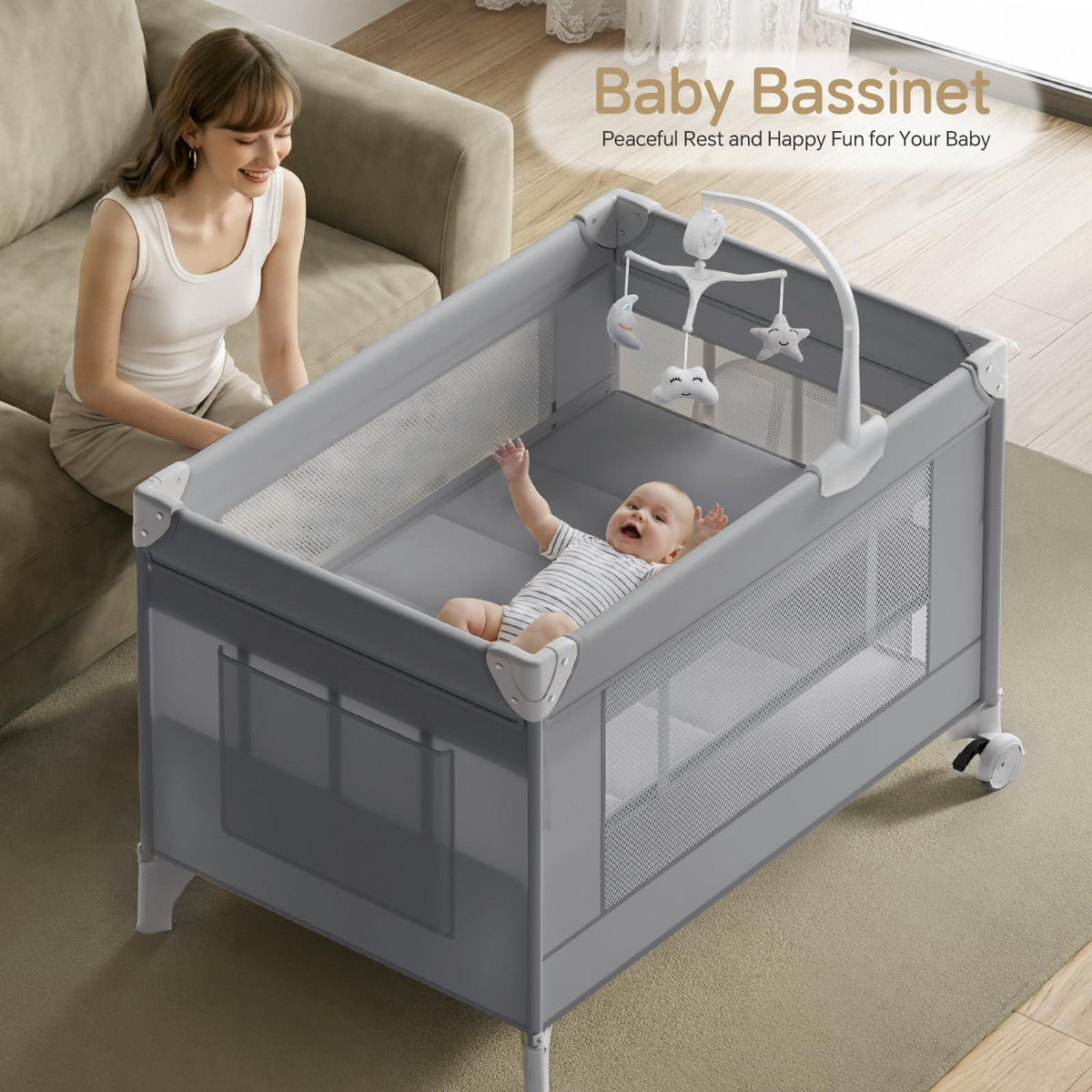 4 in 1 Grey Baby Bassinet Z264145