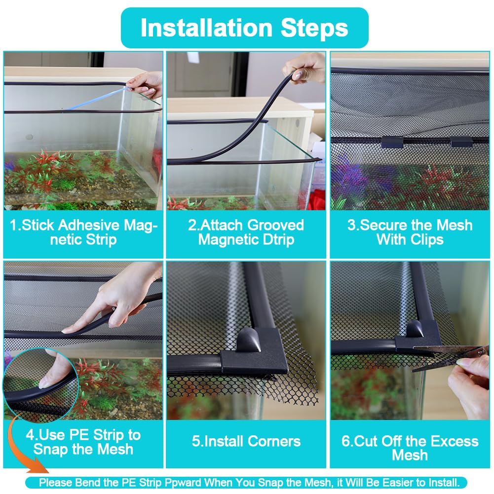 Magnetic Aquarium Cover Lid Anti-Jumping Net Adjustable Max 35''X19'' U8515