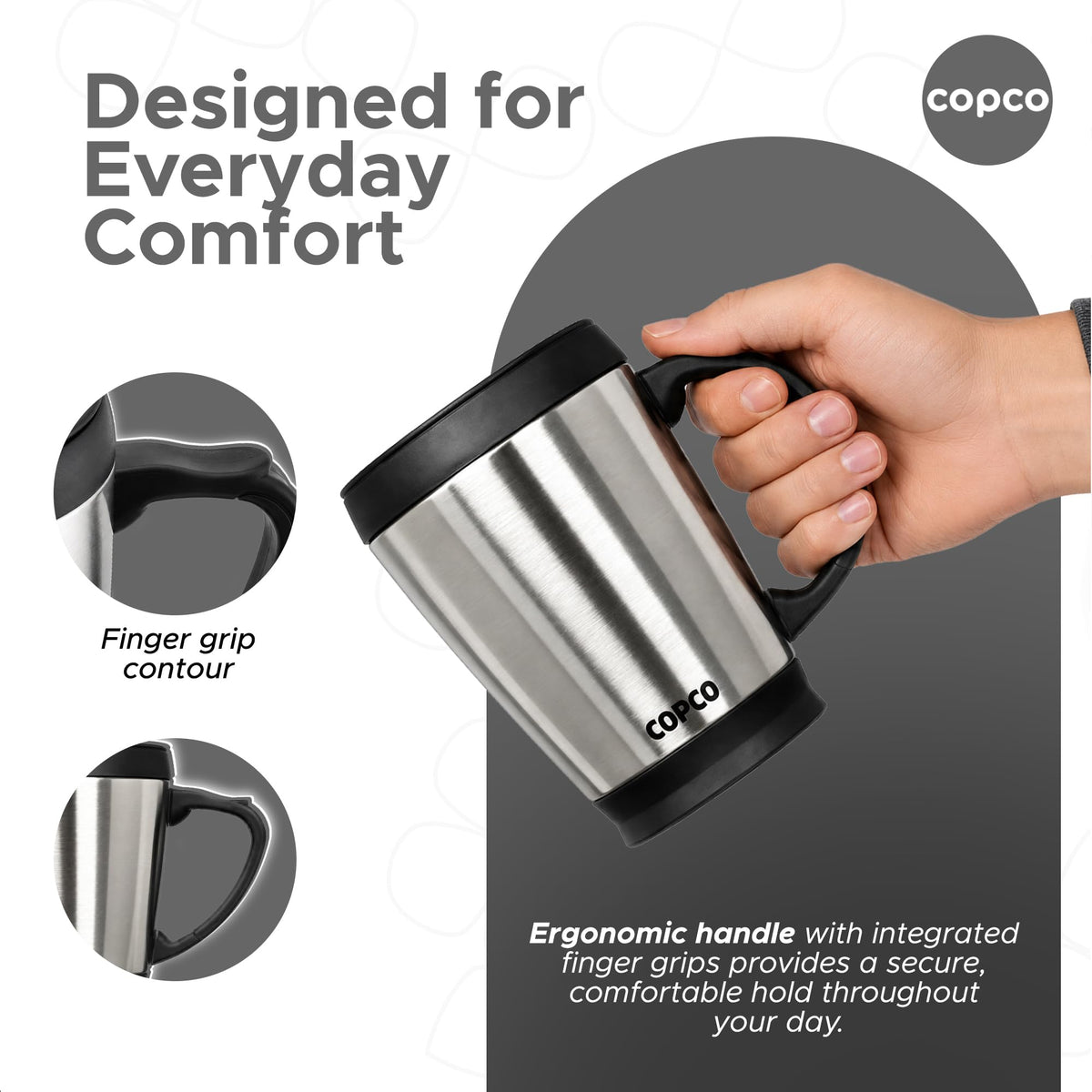 Double Wall Stainless Steel Coffee Mug with Lid 16 Oz Silver M5618