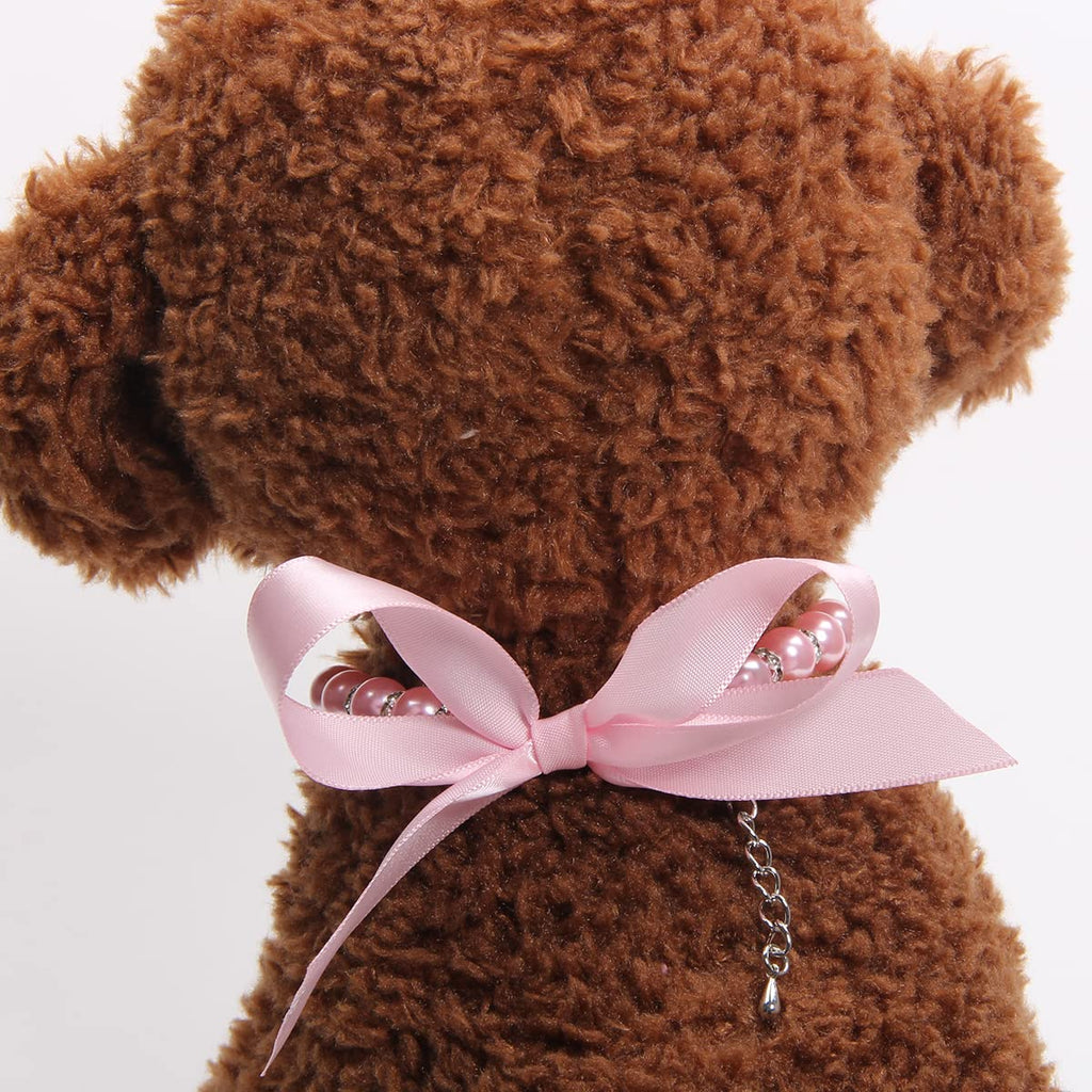 Pearls Necklace Collar with Ribbon Bow Pet Jewelry Pink W12438