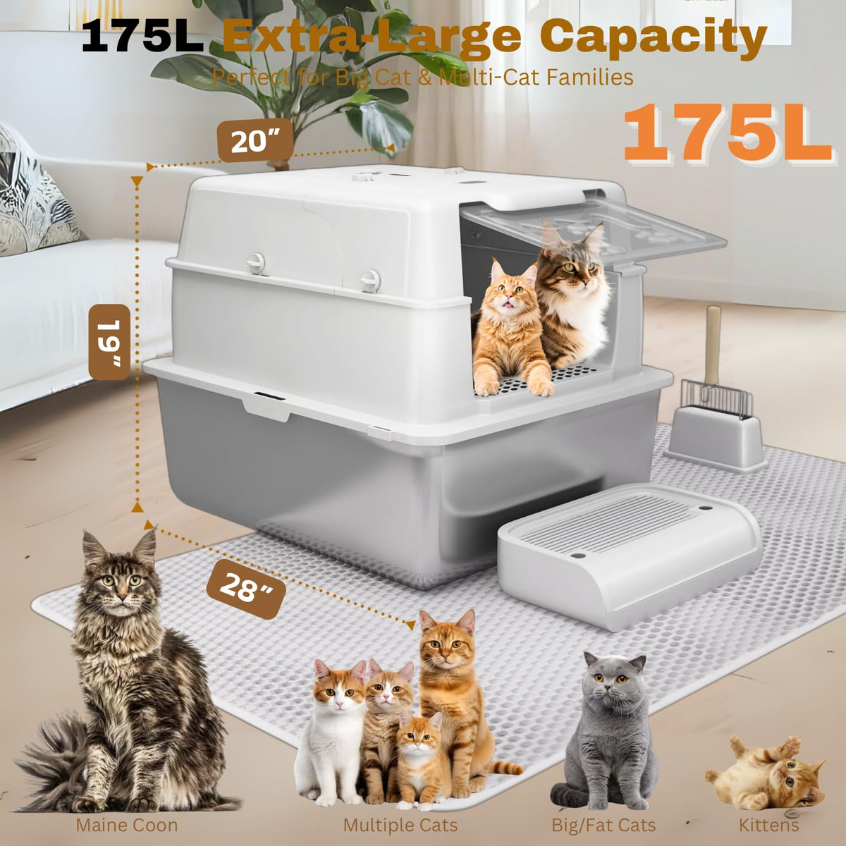 XXXXL Stainless Steel Cat Litter Box with Lid A542