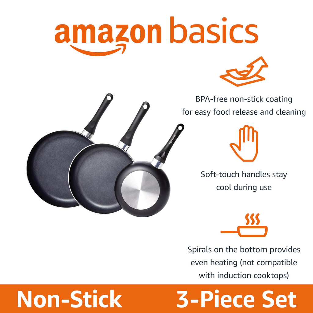 Ceramic Nonstick Frying Pan Set, 3-Piece, Black K907