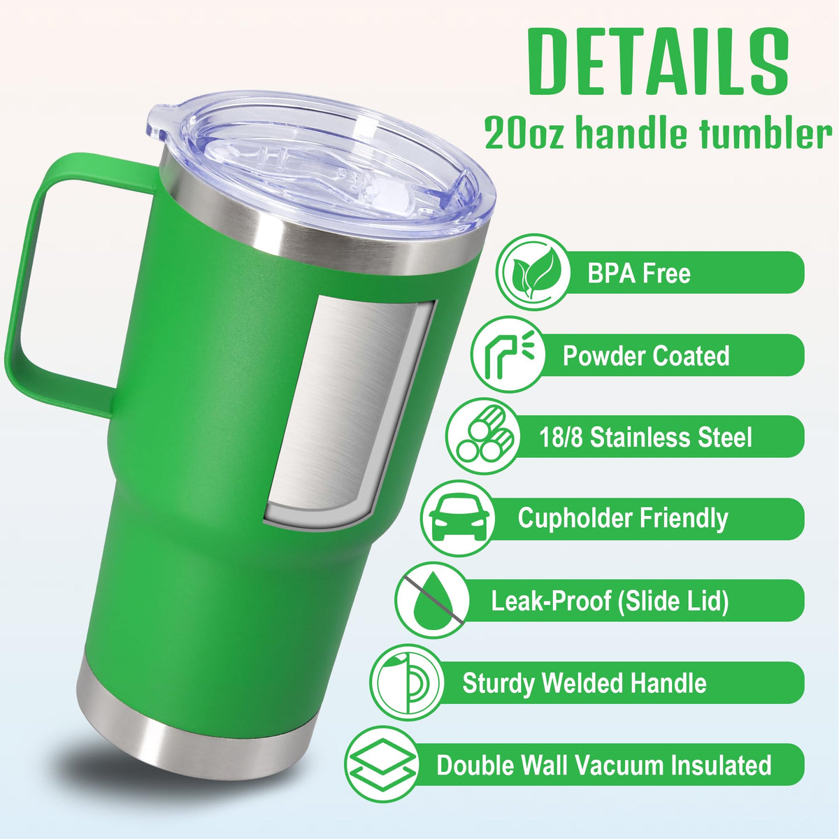20 oz Insulated Tumbler with Handle and Lid Green L1384