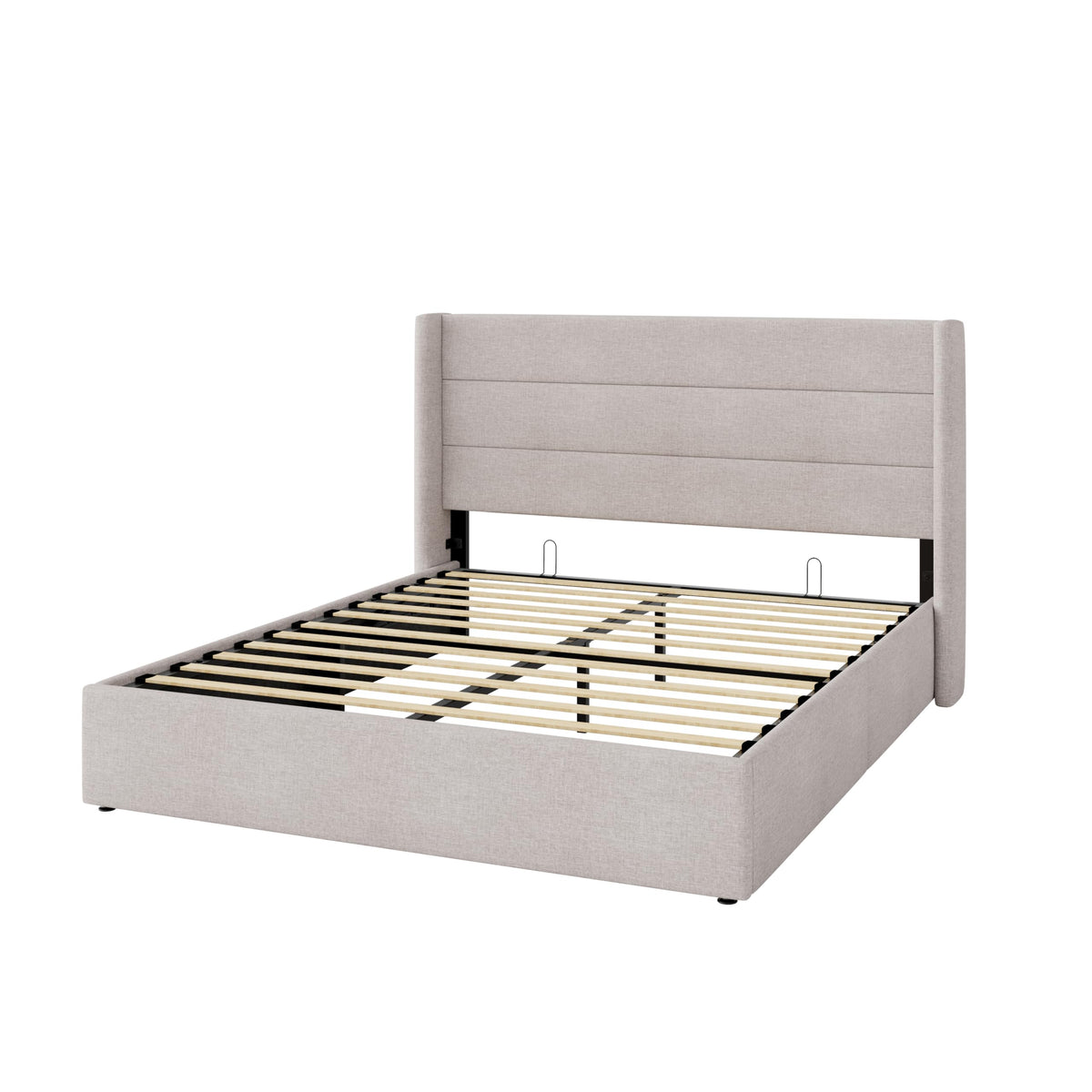 Queen Size Lift Up Hydraulic Storage Bed Frame Light Beige H231