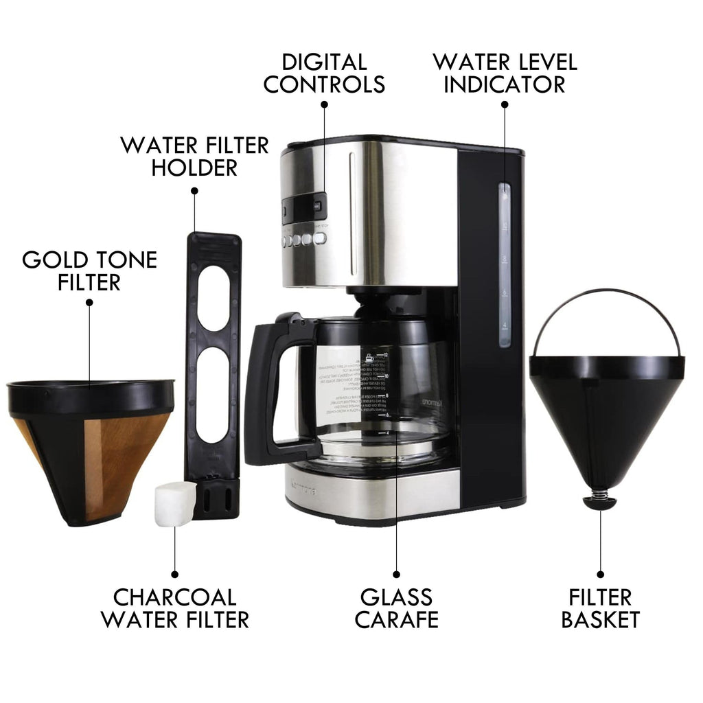 Programmable Drip Coffee Maker with Glass Pot, 12 Cup Black P6219