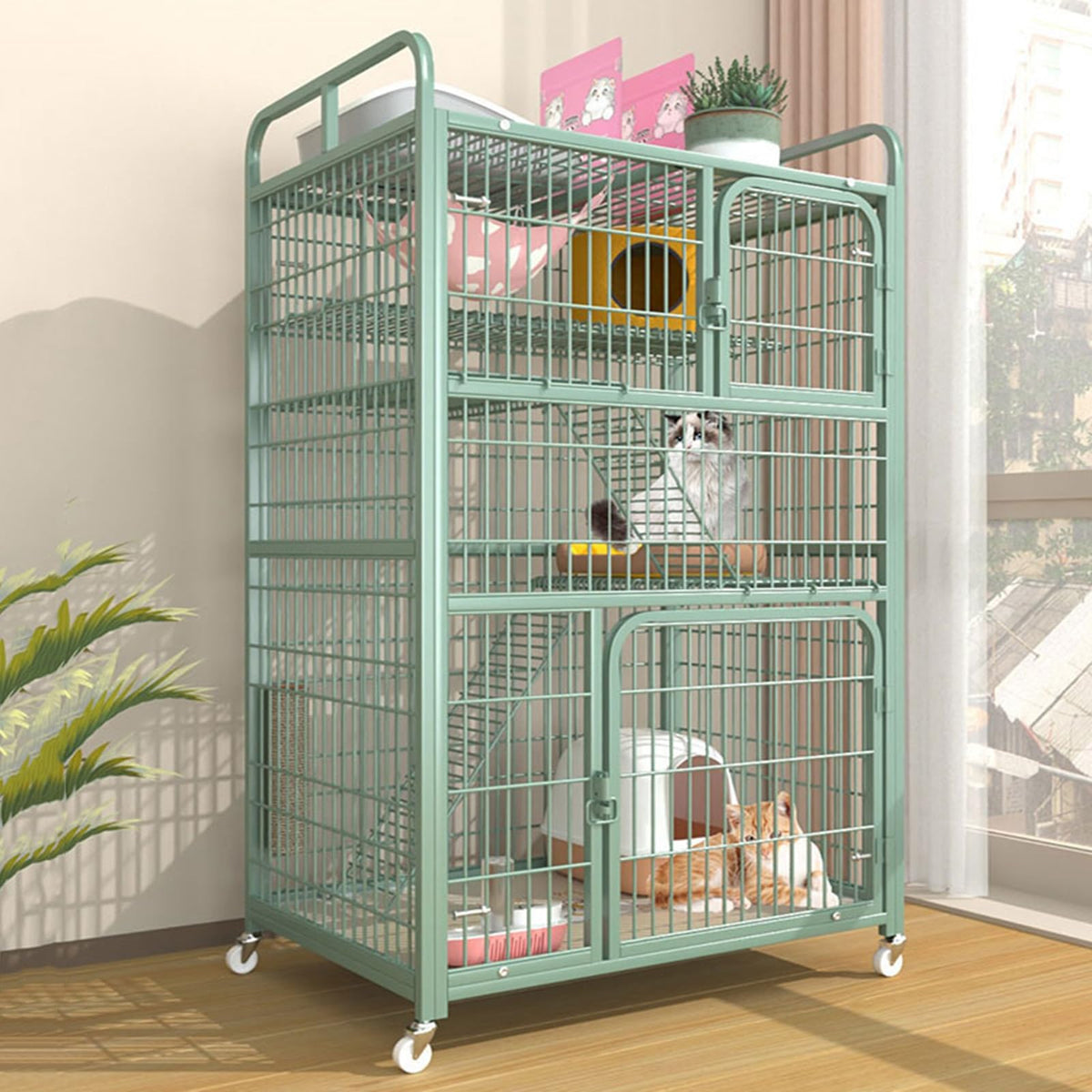 4-Tier Metal Wire Cat Cage with Wheels C603692