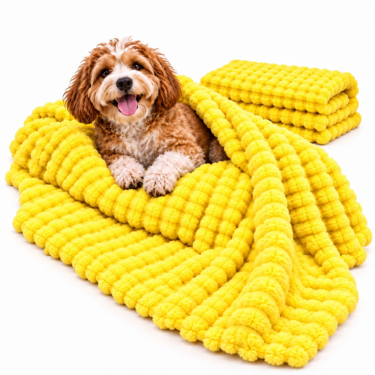 Yellow Rabbit Hair Plush Pet Blanket V445437
